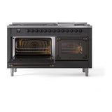 ILVE UN60FNMPMGBLP Nostalgie II Noblesse 60 inch Dual Fuel Range (9 Sealed Burners + Griddle, Liquid Propane, Triple Glass Door, Graphite Matte, Burnished)