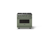 36"W. Sealed Burner Gas Range (Burner: 6b, Finish: Eucalyptus, Trim: Polished Chrome, Fuel: Natural Gas)
