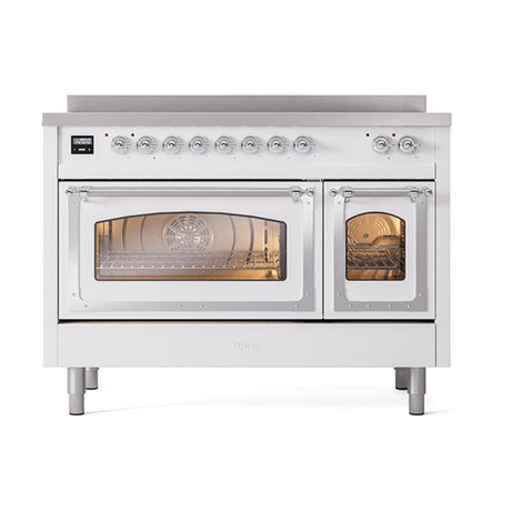 ILVE UNI486NMPWHC Nostalgie II Noblesse 48 inch Induction Range (Triple Glass Door, White, Chrome)