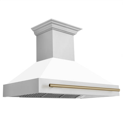 ZLINE 48 in. Autograph Edition Stainless Steel Range Hood with White Matte Shell and Handle (8654STZ-WM48) [Color: Champagne Bronze]