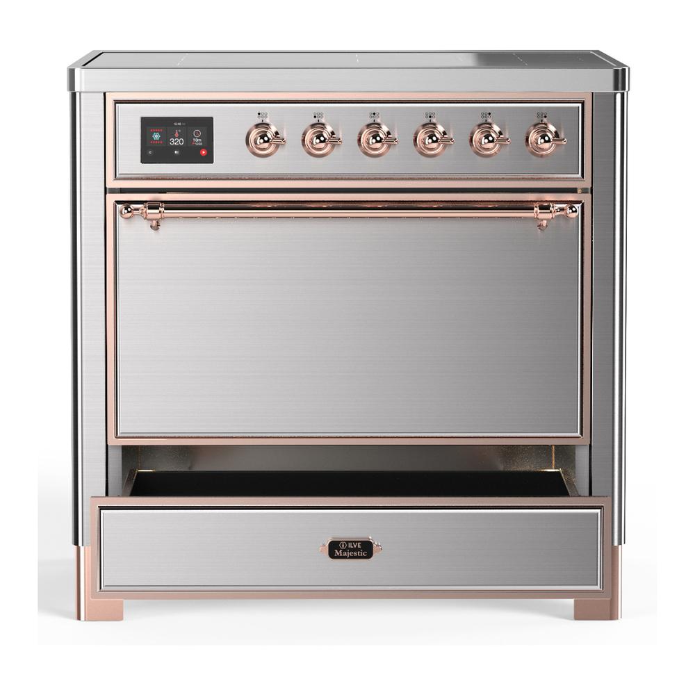 ILVE UMIB36QNR3SSP Majestic III 36 inch Induction Range with 6 Elements, 3.5 cu. ft. Total Oven Capacity (Solid Door, Stainless Steel, Copper)