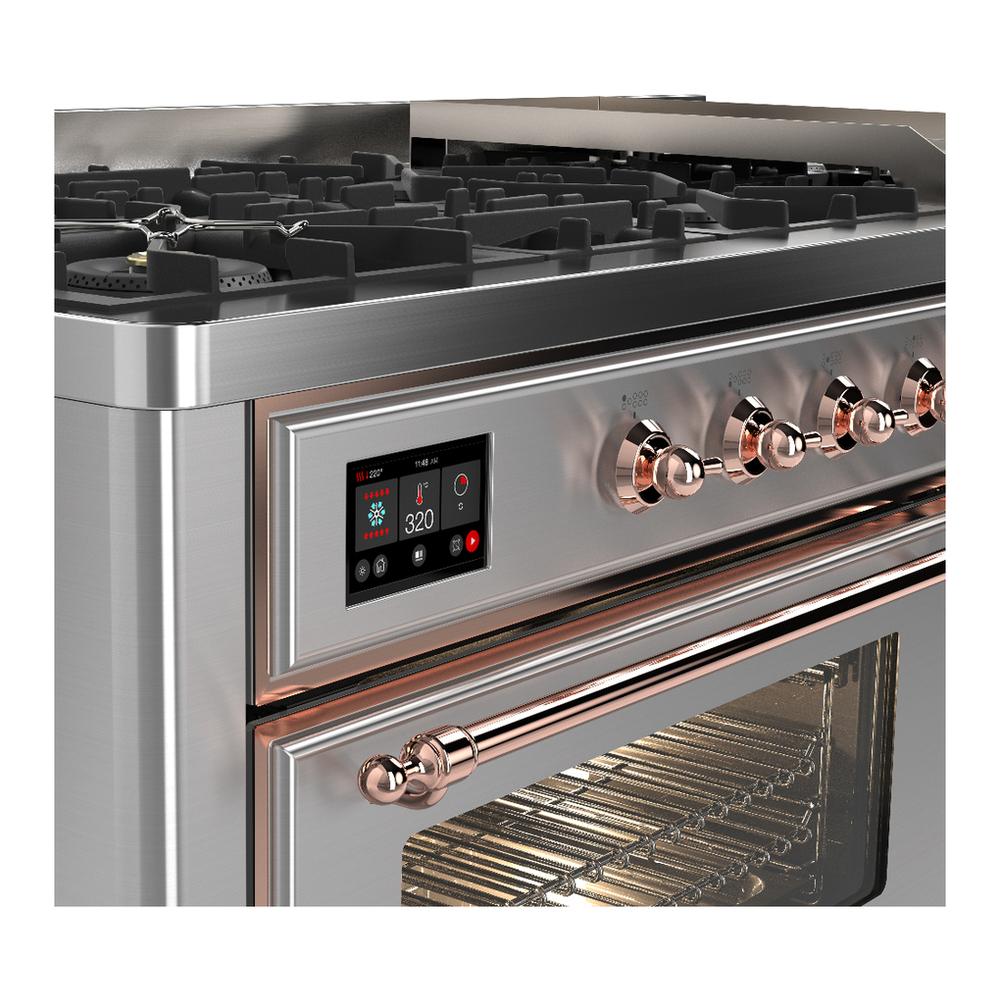 ILVE UM60FNR3SSP Majestic III 60 inch Dual Fuel Range with 9 Burners and Griddle, Dual Function Burner up to 25,000 BTU (Natural Gas, Triple Glass Door, Stainless Steel, Copper)