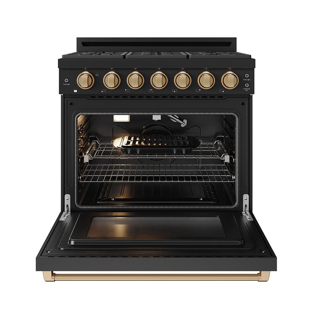 36 Inch Professional Gas Range With Precision Knob In Black and Bronze  Gordon Ramsay Series