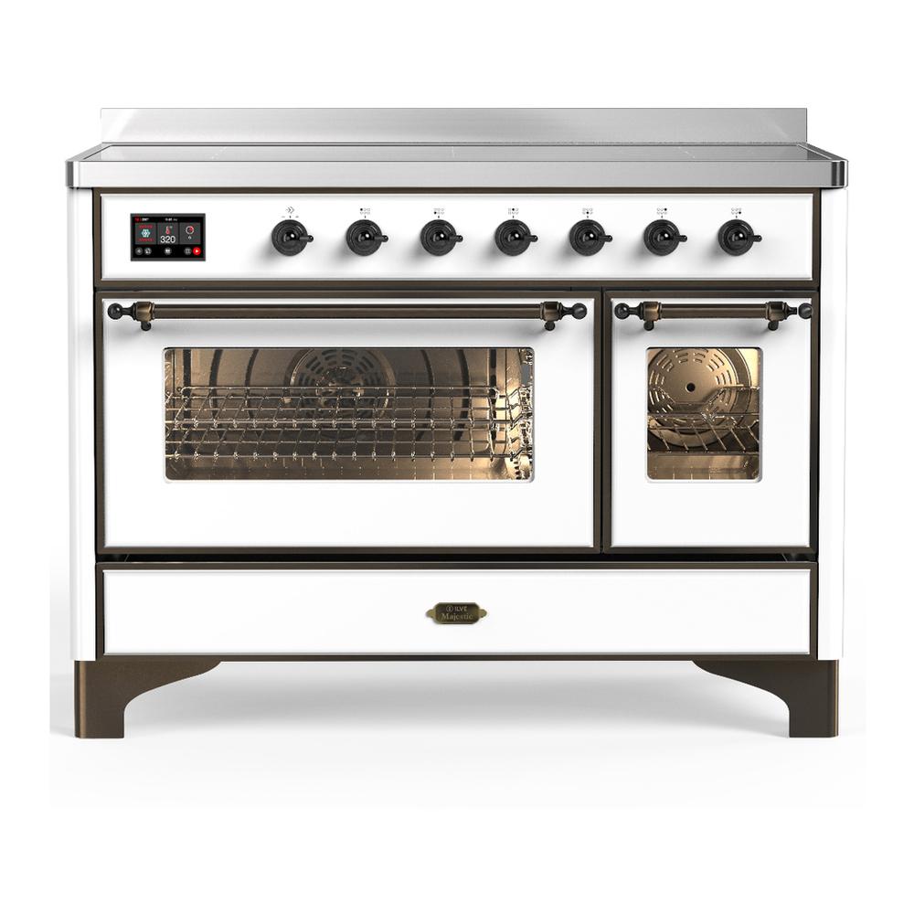 ILVE UMIB48NR3WHB Majestic III 48 inch Induction Range with 6 Elements, 5.02 cu. ft. Total Oven Capacity (Triple Glass Door, White, Burnished)