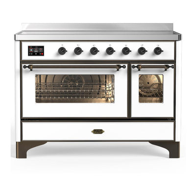 ILVE UMIB48NR3WHB Majestic III 48 inch Induction Range with 6 Elements, 5.02 cu. ft. Total Oven Capacity (Triple Glass Door, White, Burnished)