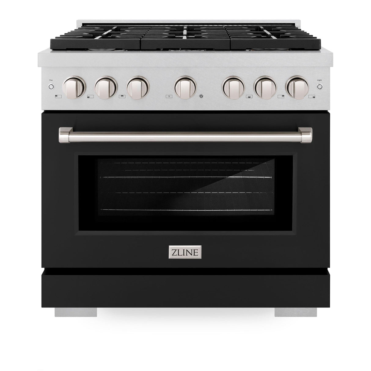 ZLINE 36 in. 5.2 cu. ft. 6 Burner Gas Range with Convection Gas Oven in DuraSnow' Stainless Steel with Black Matte Door (SGRS-BLM-36)