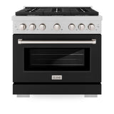 ZLINE 36 in. 5.2 cu. ft. 6 Burner Gas Range with Convection Gas Oven in DuraSnow' Stainless Steel with Black Matte Door (SGRS-BLM-36)