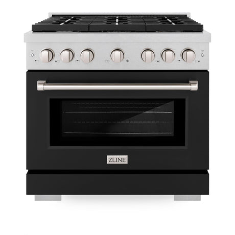 ZLINE 36 in. 5.2 cu. ft. 6 Burner Gas Range with Convection Gas Oven in DuraSnow' Stainless Steel with Black Matte Door (SGRS-BLM-36)