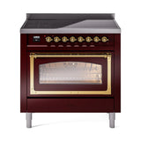 ILVE UNI366NMPBUG Nostalgie II Noblesse 36 inch Induction Range (Triple Glass Door, Burgundy, Brass)