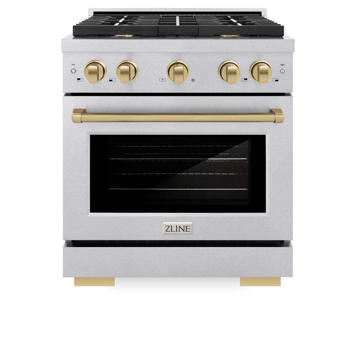 ZLINE Autograph Edition 30 in. 4.2 cu. ft. 4 Burner Gas Range with Convection Gas Oven in DuraSnow' Stainless Steel and Champagne Bronze Accents (SGRSZ-30-CB)