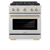 ZLINE Autograph Edition 30 in. 4.2 cu. ft. 4 Burner Gas Range with Convection Gas Oven in DuraSnow' Stainless Steel and Champagne Bronze Accents (SGRSZ-30-CB)