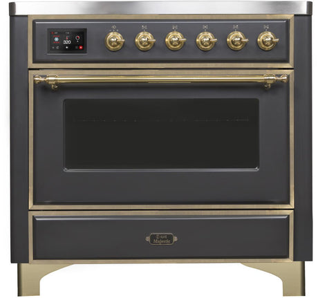 Majestic II 36 Inch Electric Freestanding Range in Matte Graphite with Brass Trim