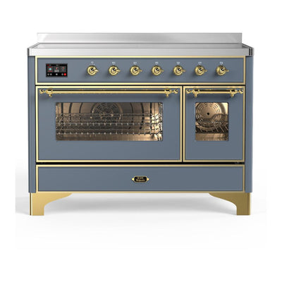 ILVE UMIB48NR3BGG Majestic III 48 inch Induction Range with 6 Elements, 5.02 cu. ft. Total Oven Capacity (Triple Glass Door, Blue Grey, Brass)