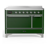 ILVE UMIB48QNR3EGC Majestic III 48 inch Induction Range with 6 Elements, 5.02 cu. ft. Total Oven Capacity (Solid Door, Emerald Green, Chrome)
