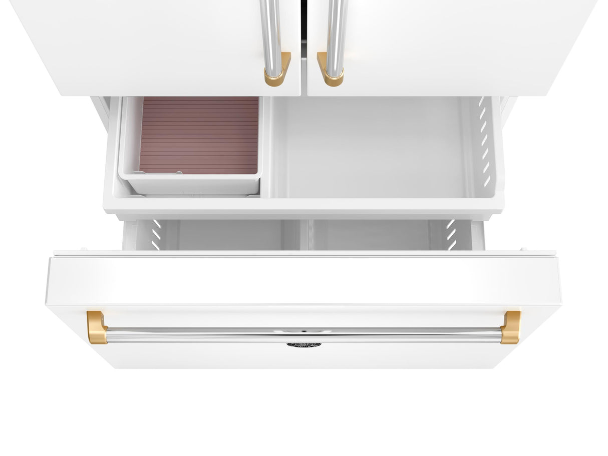 Bertazzoni Master Series 36 in. 26.2 Cu. Ft. Bianco Matt with Gold Accents Counter Depth French Door Refrigerator