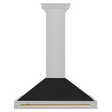 ZLINE 36 in. Autograph Edition Convertible Fingerprint Resistant DuraSnow' Stainless Steel Range Hood with Black Matte Shell and Champagne Bronze Handle (KB4SNZ-BLM36-CB)