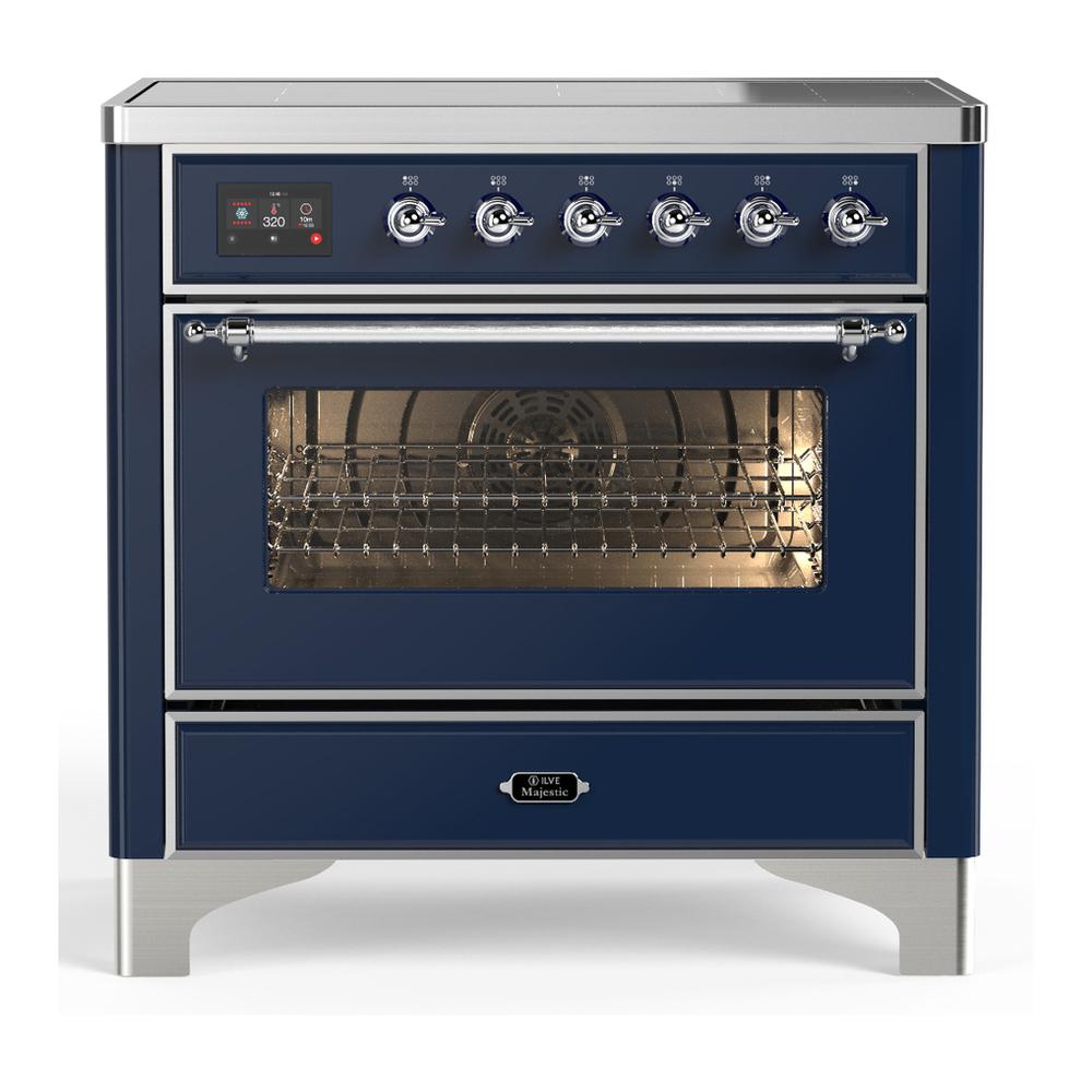 ILVE UMIB36NR3MBC Majestic III 36 inch Induction Range with 6 Elements, 3.5 cu. ft. Total Oven Capacity (Triple Glass Door, Midnight Blue, Chrome)
