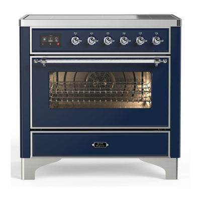 ILVE UMIB36NR3MBC Majestic III 36 inch Induction Range with 6 Elements, 3.5 cu. ft. Total Oven Capacity (Triple Glass Door, Midnight Blue, Chrome)