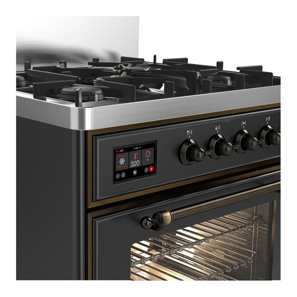 ILVE UM30NR3MGBLP Majestic III 30 inch Dual Fuel Range with 5 Black Brass Burners, Dual Function Burner up to 25,000 BTU (Liquid Propane, Triple Glass Door, Graphite Matte, Burnished)