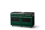 60"W.Dual Fuel Range (Finish: Ivy, Trim: Brushed Brass, Fuel: Natural Gas)