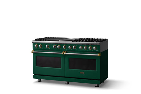 60"W.Dual Fuel Range (Finish: Ivy, Trim: Brushed Brass, Fuel: Natural Gas)