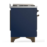 ILVE UM48FQNR3MBBLP Majestic III 48 inch Dual Fuel Range with 8 Burners and Griddle, Dual Function Burner up to 25,000 BTU (Liquid Propane, Solid Door, Midnight Blue, Burnished)