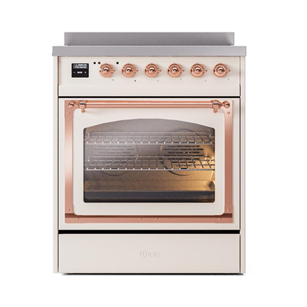 ILVE UNI304NMPAWP Nostalgie II Noblesse 30 inch Induction Range (Triple Glass Door, Antique White, Copper)