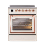 ILVE UNI304NMPAWP Nostalgie II Noblesse 30 inch Induction Range (Triple Glass Door, Antique White, Copper)