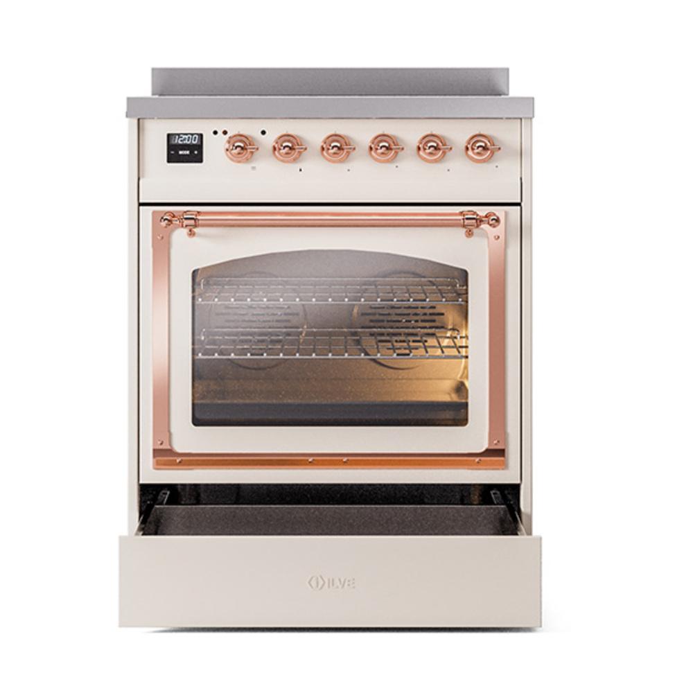 ILVE UNI304NMPAWP Nostalgie II Noblesse 30 inch Induction Range (Triple Glass Door, Antique White, Copper)