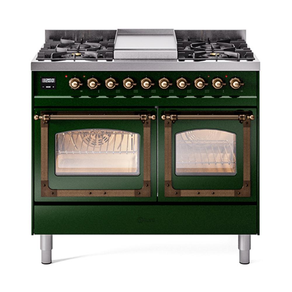 ILVE UND40FNMPEGBLP Nostalgie II Noblesse 40 inch Dual Fuel Range (Liquid Propane, Triple Glass Door, Emerald Green, Burnished)