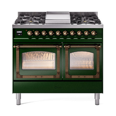 ILVE UND40FNMPEGBLP Nostalgie II Noblesse 40 inch Dual Fuel Range (Liquid Propane, Triple Glass Door, Emerald Green, Burnished)