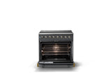 36"W. Induction Range (Finish: Cast Black, Trim: Brushed Brass)