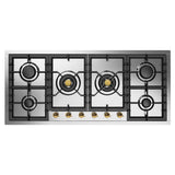 ILVE UHCPT125NSSGLP Nostalgie II 48 inch Built-In Gas Cooktop with Total Black Brass Burners, in Stainless Steel (6 Sealed Burners, Liquid Propane)