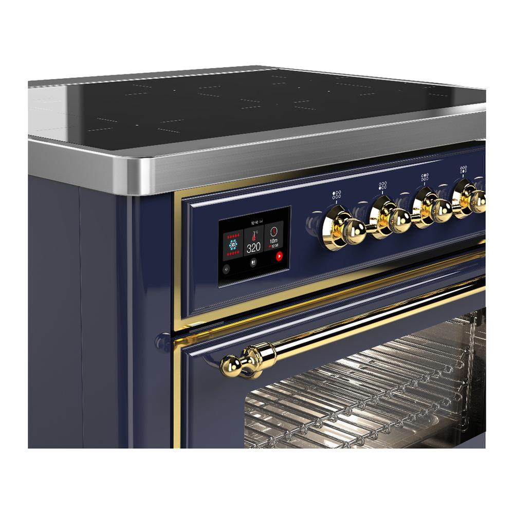ILVE UMIB36NR3MBG Majestic III 36 inch Induction Range with 6 Elements, 3.5 cu. ft. Total Oven Capacity (Triple Glass Door, Midnight Blue, Brass)