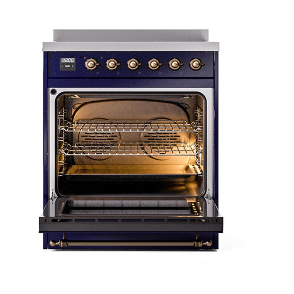 ILVE UNI304QNMPMBB Nostalgie II Noblesse 30 inch Induction Range (Solid Door, Midnight Blue, Burnished)