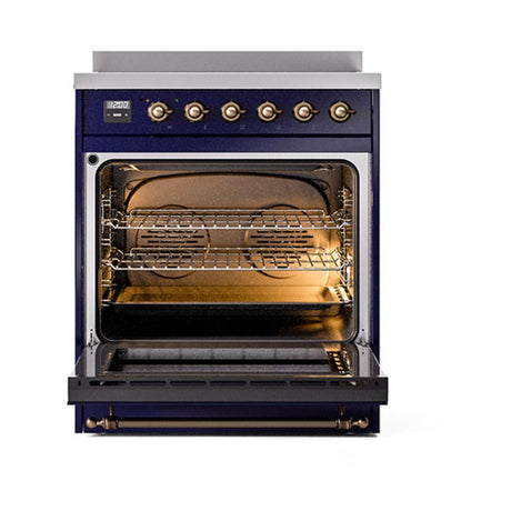 ILVE UNI304QNMPMBB Nostalgie II Noblesse 30 inch Induction Range (Solid Door, Midnight Blue, Burnished)