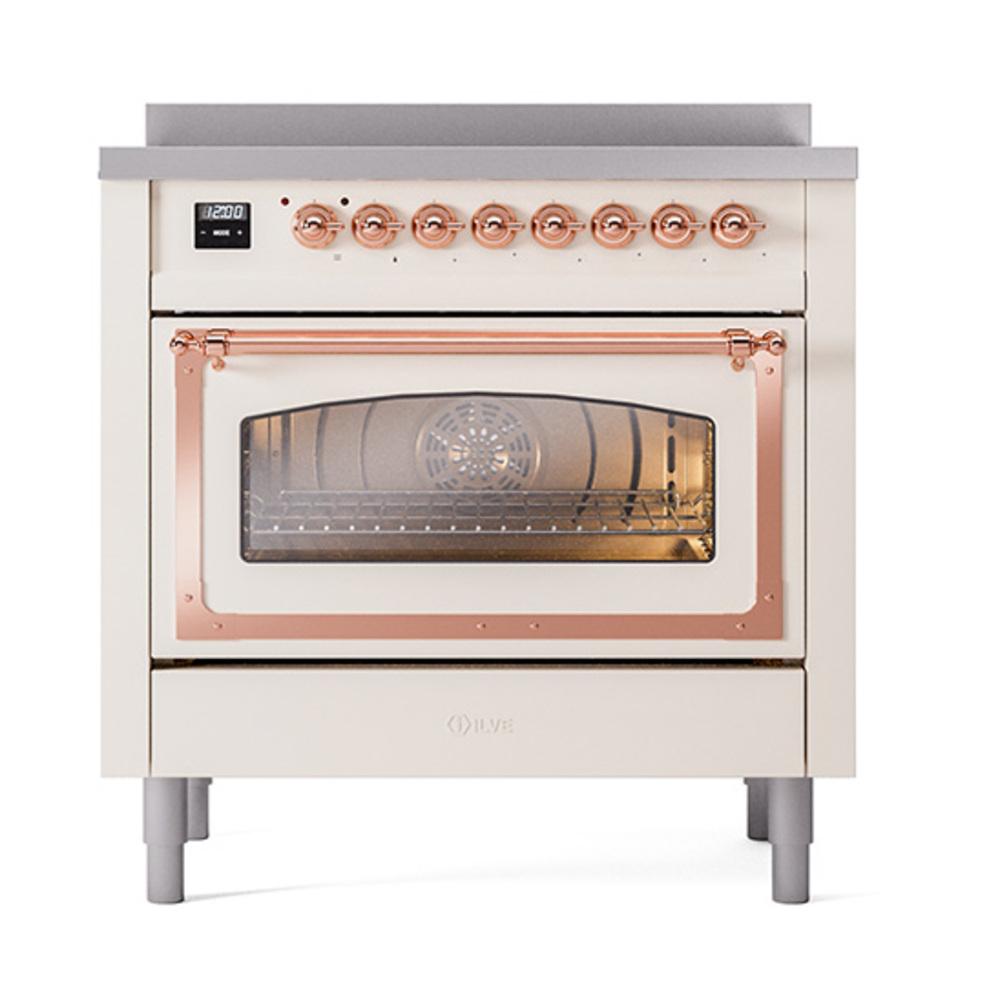ILVE UNI366NMPAWP Nostalgie II Noblesse 36 inch Induction Range (Triple Glass Door, Antique White, Copper)