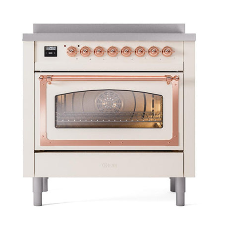 ILVE UNI366NMPAWP Nostalgie II Noblesse 36 inch Induction Range (Triple Glass Door, Antique White, Copper)