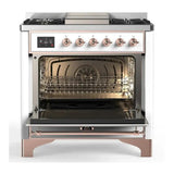 ILVE UM36FNR3RAP Majestic III 36 inch Dual Fuel Range with 6 Black Brass Burners and Griddle, Dual Function Burner up to 25,000 BTU (Triple Glass Door, RAL, Copper, Natural Gas)