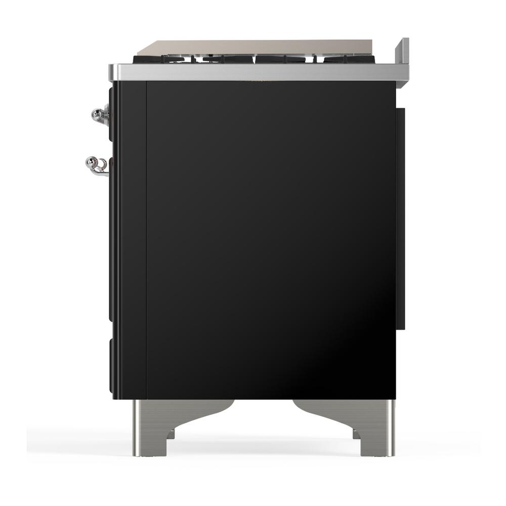 ILVE UM36FNR3BKC Majestic III 36 inch Dual Fuel Range with 6 Black Brass Burners and Griddle, Dual Function Burner up to 25,000 BTU (Triple Glass Door, Glossy Black, Chrome, Natural Gas)