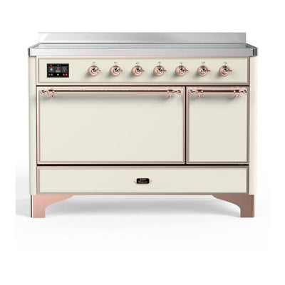ILVE UMIB48QNR3AWP Majestic III 48 inch Induction Range with 6 Elements, 5.02 cu. ft. Total Oven Capacity (Solid Door, Antique White, Copper)
