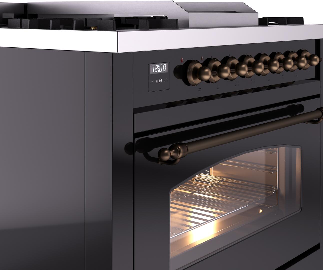 Nostalgie II 36 Inch Dual Fuel Natural Gas Freestanding Range in Glossy Black with Bronze Trim