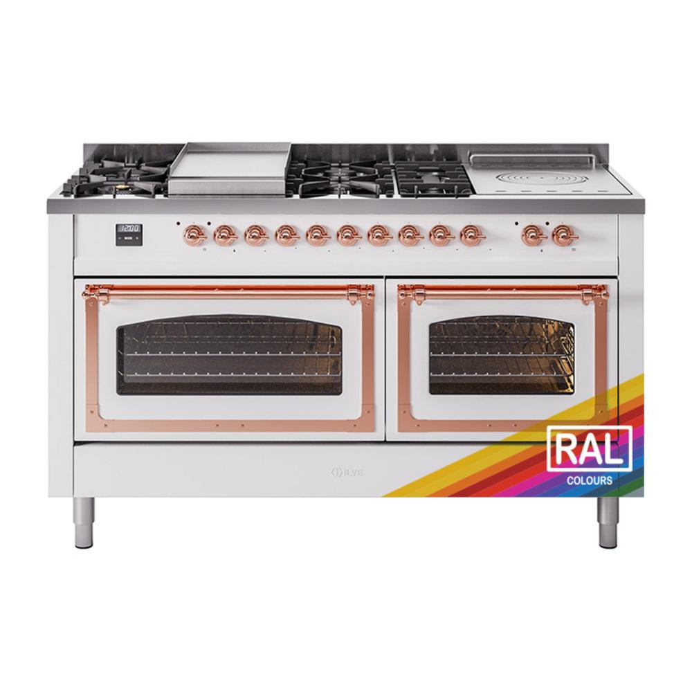 ILVE UN60FSNMPRAP Nostalgie II Noblesse 60 inch Dual Fuel Range (7 Sealed Burners + Griddle + French Top, Natural Gas, Triple Glass Door, RAL, Copper)