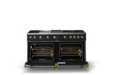 60"W. Sealed Burner Gas Range (Finish: Onyx, Trim: Brushed Brass, Fuel: Natural Gas)