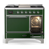ILVE UMD40FQNR3EGC Majestic III 40 inch Dual Fuel Range with 6 Burners and Griddle, Dual Function Burner up to 25,000 BTU (Natural Gas, Solid Door, Emerald Green, Chrome)