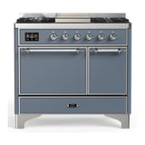 ILVE UMD40FQNR3BGCLP Majestic III 40 inch Dual Fuel Range with 6 Burners and Griddle, Dual Function Burner up to 25,000 BTU (Liquid Propane, Solid Door, Blue Grey, Chrome)