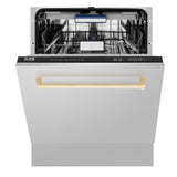 ZLINE Autograph Edition 24" 3rd Rack Top Control Tall Tub Dishwasher in Stainless Steel with Accent Handle, 51dBa (DWVZ-304-24) [Color: Gold]