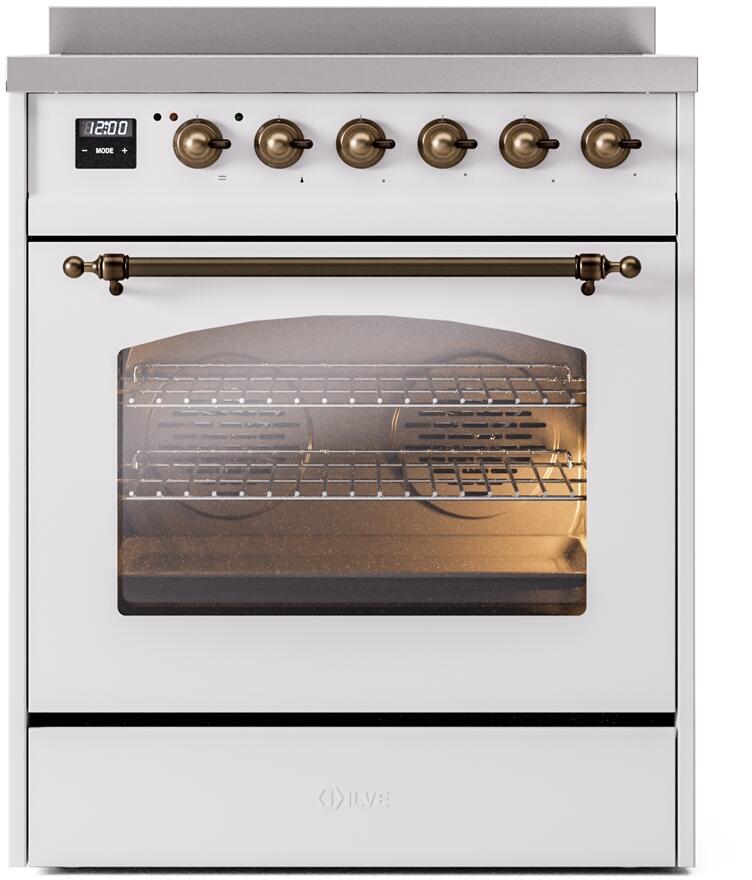 Nostalgie II 30 Inch Electric Freestanding Range in White with Bronze Trim
