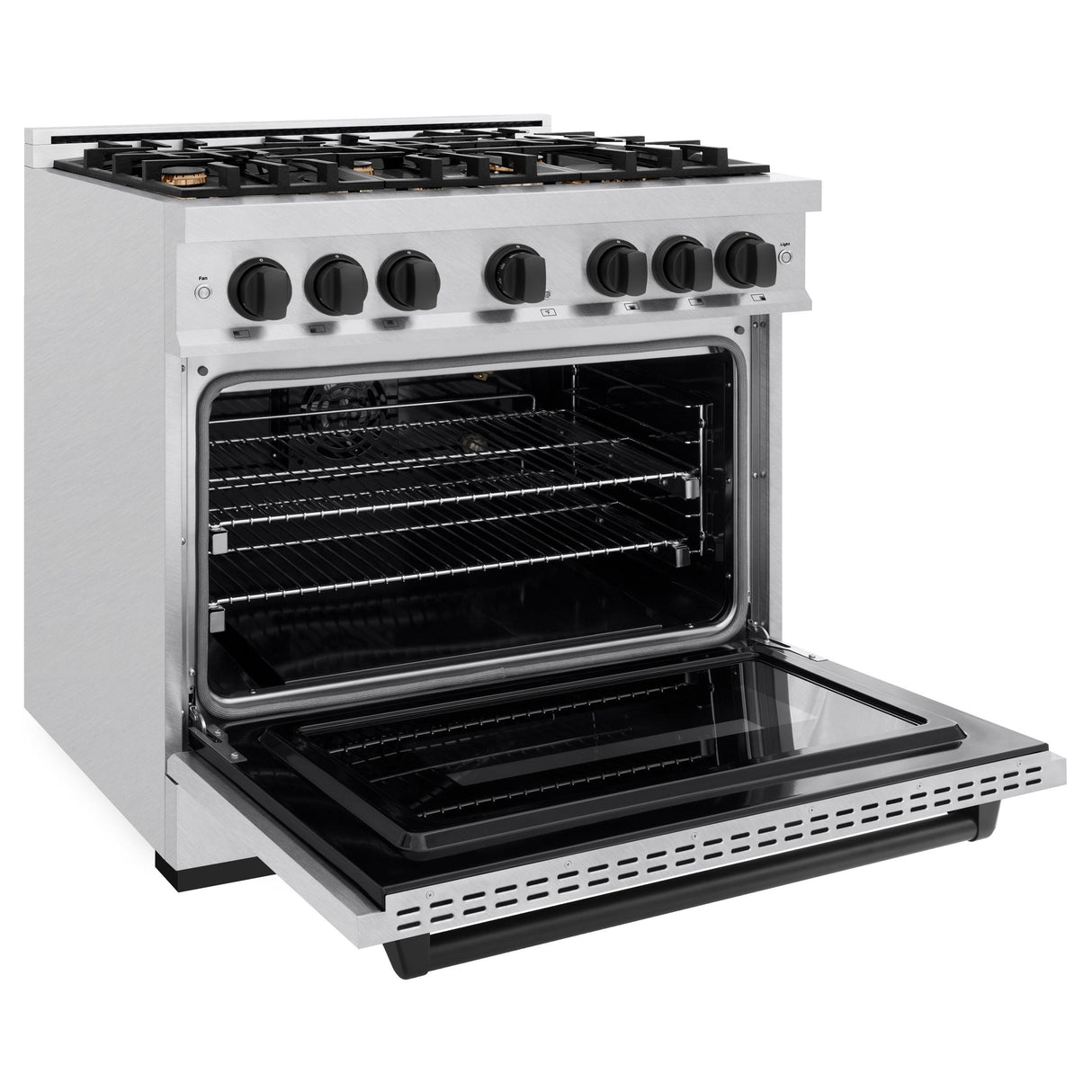 ZLINE Autograph Edition 36 in. 5.2 cu. ft. Classic Gas Range with 6 Burner Cooktop and Convection Gas Oven in DuraSnow' Stainless Steel and Matte Black Accents (CGRSZ-36-MB)