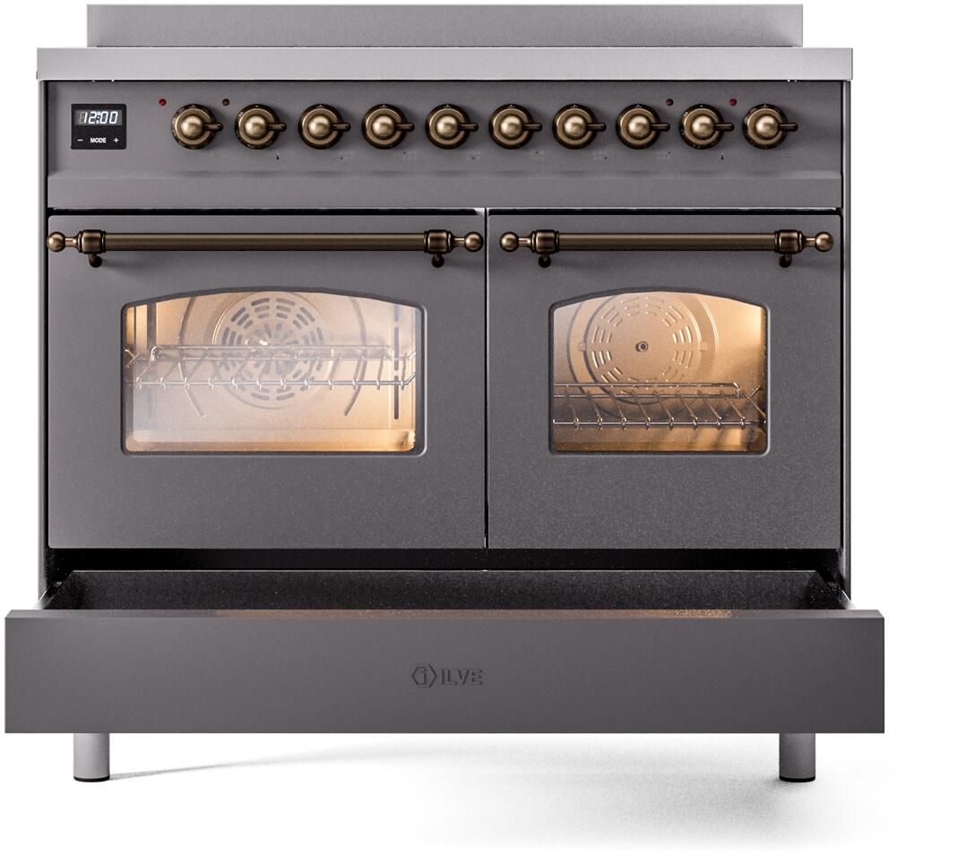 Nostalgie II 40 Inch Electric Freestanding Range in Matte Graphite with Bronze Trim